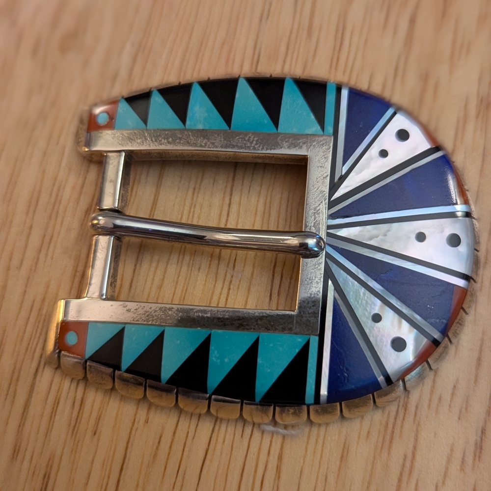 Sterling Silver and Gem Inlay Geometric Women's Belt Buckle - Picture 2 of 4